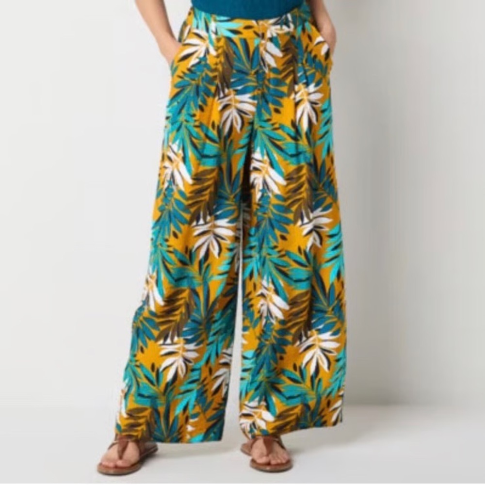 Liz Claiborne Tropical Print Wide-Leg Pants Size Small